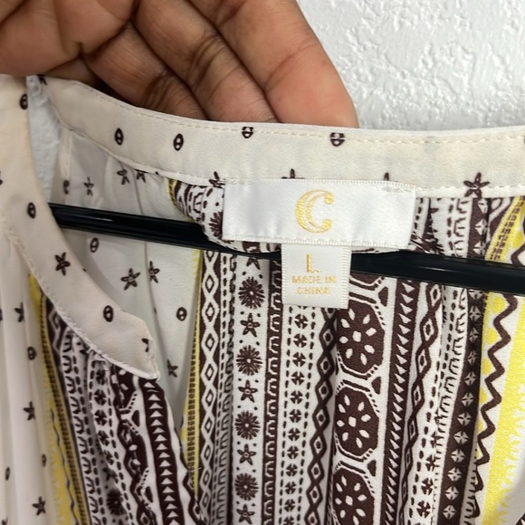 C Women’s Cream Brown Yellow Halter Maxi Sundress Resort Wear Sz L Sleeveless - Picture 3 of 9